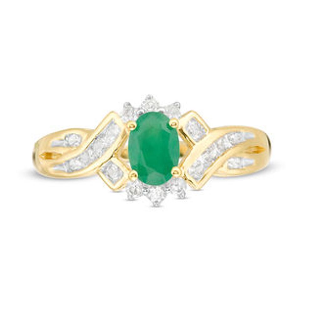 Oval Emerald and Lab-Created White Sapphire Ring in 10K Gold|Peoples Jewellers