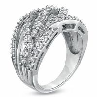 Lab-Created White Sapphire and Diamond Accent Twist Fashion Ring in Sterling Silver|Peoples Jewellers