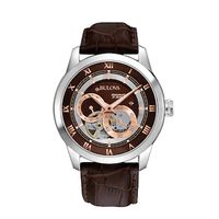 Men's Bulova Mechanical Strap Watch with Brown Skeleton Dial (Model: 96A120)|Peoples Jewellers