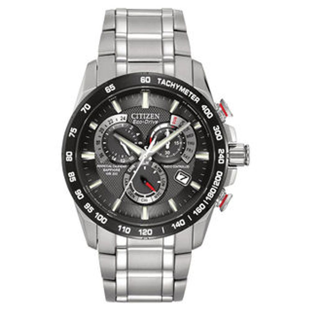 Men's Citizen Eco-Drive® Perpetual A-T Chronograph Watch with Black Dial (Model: AT4008-51E)|Peoples Jewellers