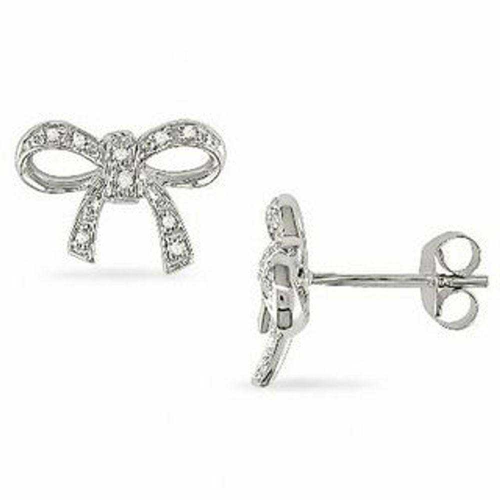 0.05 CT. T.W. Diamond Bow Earrings in Sterling Silver|Peoples Jewellers