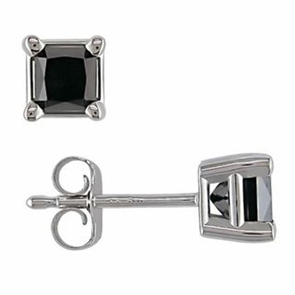 CT. T.W. Princess-Cut Black Diamond Solitaire Stud Earrings in 14K White Gold|Peoples Jewellers