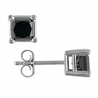 1.00 CT. T.W. Princess-Cut Black Diamond Solitaire Stud Earrings in 14K White Gold|Peoples Jewellers