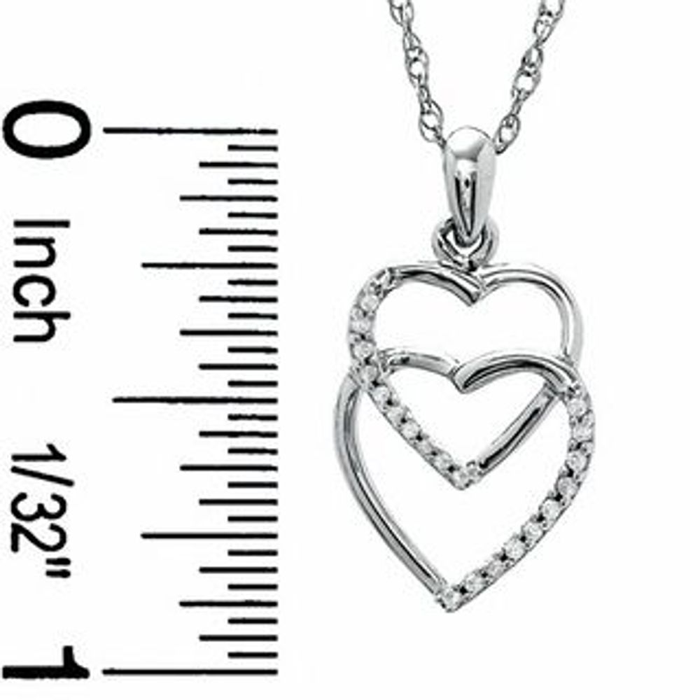 Diamond Accent Double Heart Pendant in Sterling Silver|Peoples Jewellers