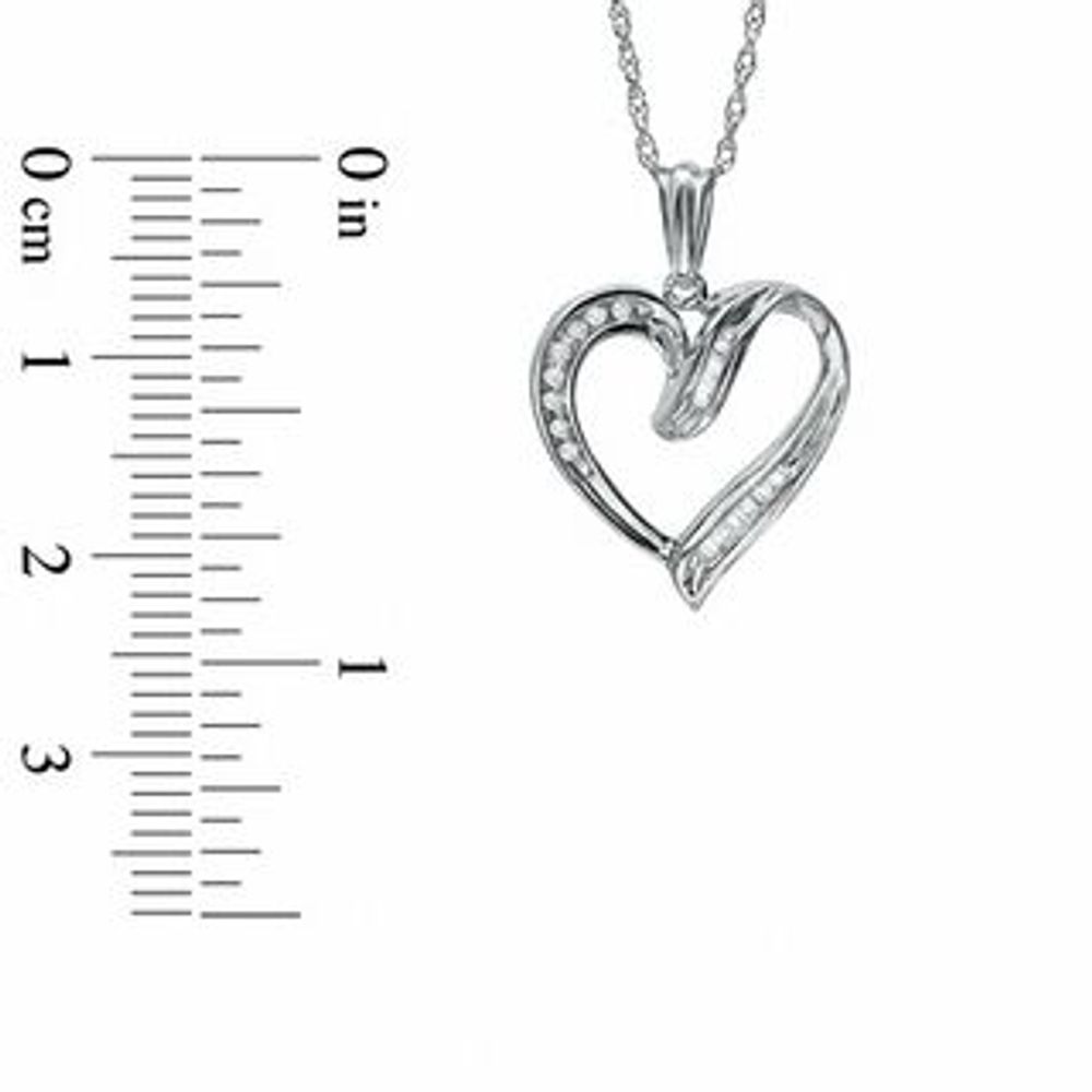 0.10 CT. T.W. Round and Baguette Diamond Heart Pendant in Sterling Silver|Peoples Jewellers