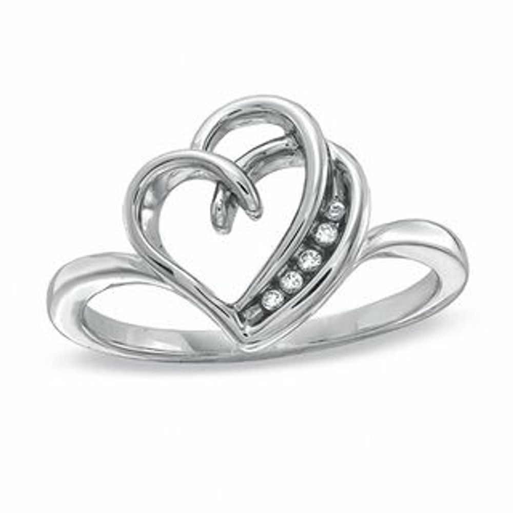 Diamond Accent Double Outline Heart Ring in Sterling Silver|Peoples Jewellers