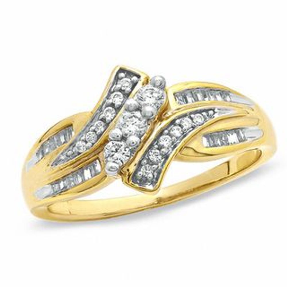 0.33 CT. T.W. Diamond Three Stone Swirl Bypass Ring in 10K Gold|Peoples Jewellers