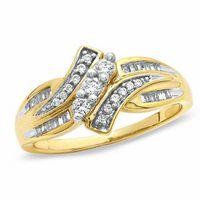 0.33 CT. T.W. Diamond Three Stone Swirl Bypass Ring in 10K Gold|Peoples Jewellers