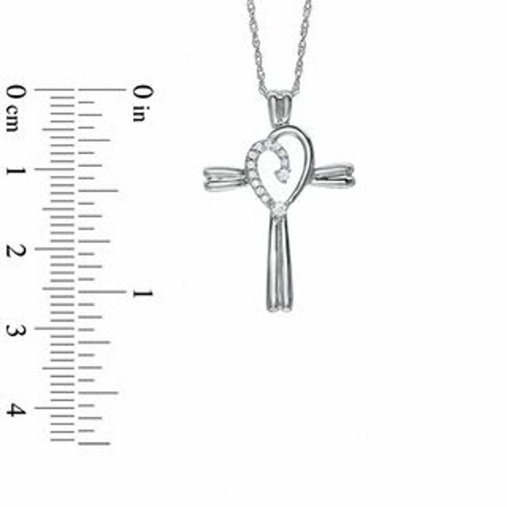 0.10 CT. T.W. Diamond Swirl Heart in Cross Pendant in Sterling Silver|Peoples Jewellers