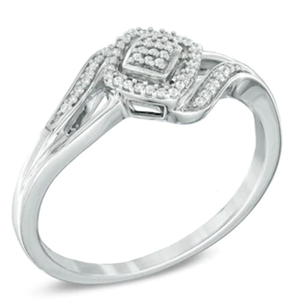 0.09 CT. T.W. Multi-Diamond Square Bypass Ring in Sterling Silver|Peoples Jewellers