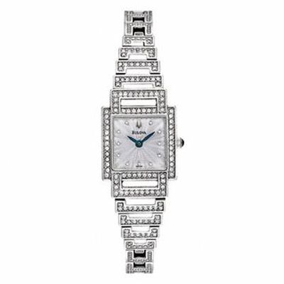 Ladies' Bulova Crystal Accent Watch with Square Silver-Tone Dial (Model: 96L140)|Peoples Jewellers