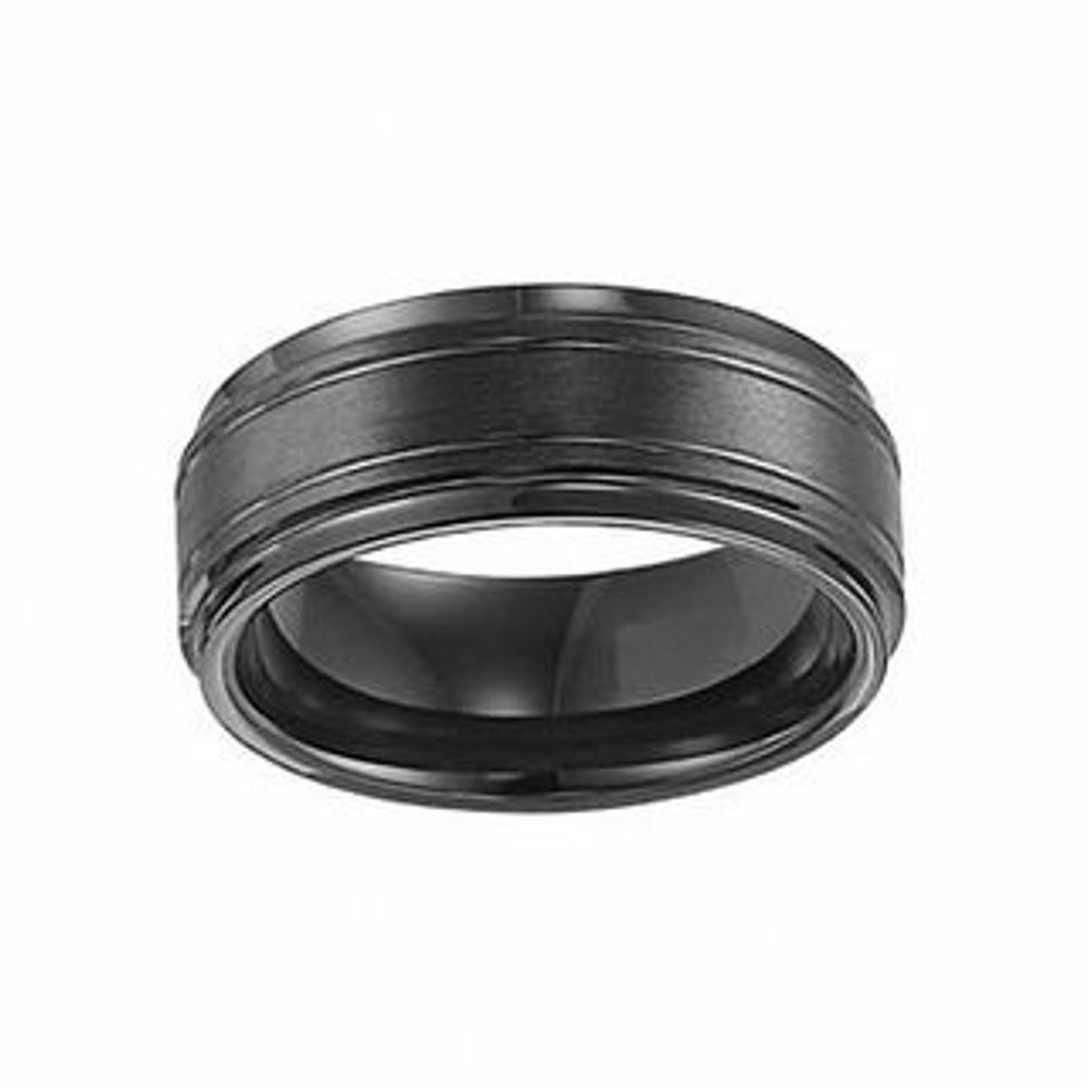 Triton Men's 9.0mm Comfort Fit Double Groove Tungsten Wedding Band