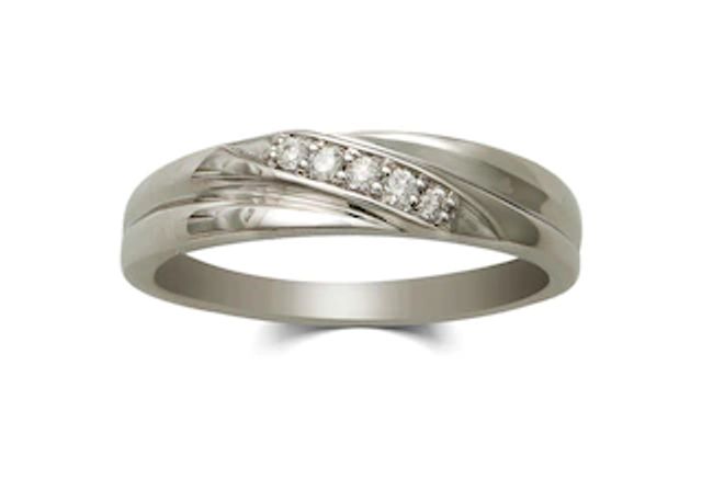 Ladies' Diamond Accent Five Stone Slant Wedding Band in 10K White Gold|Peoples Jewellers