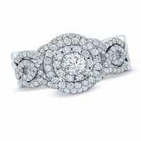 CT. T.W. Diamond Cluster Bridal Set in 14K White Gold|Peoples Jewellers