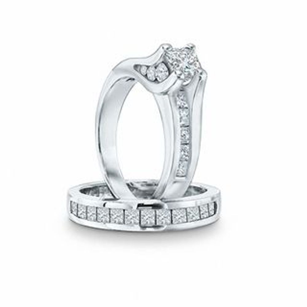 1.00 CT. T.W. Princess-Cut Diamond Bridal Set in 14K White Gold|Peoples Jewellers