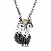 Black and White Diamond Accent Fox Pendant in Sterling Silver and 14K Gold|Peoples Jewellers