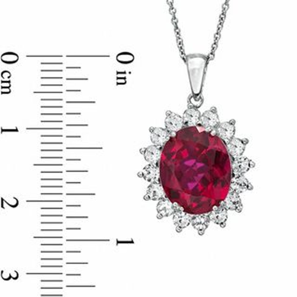 Oval Lab-Created Ruby and White Sapphire Frame Pendant in Sterling Silver|Peoples Jewellers