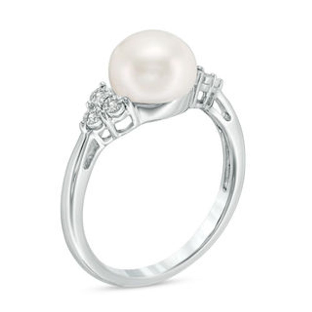 8.0-8.5mm Button Freshwater Cultured Pearl and Diamond Accent Ring in Sterling Silver|Peoples Jewellers