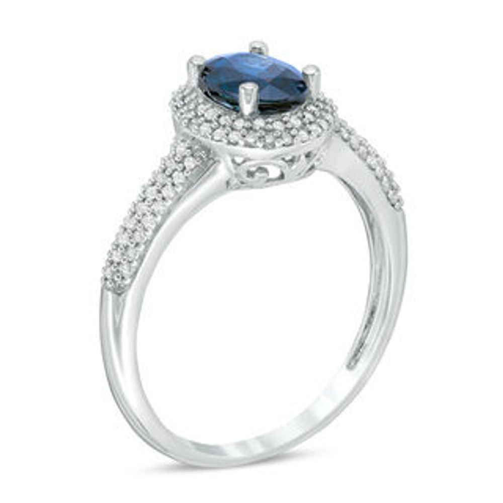 Blue Sapphire and 0.28 CT. T.W. Diamond Engagement Ring in 10K White Gold|Peoples Jewellers