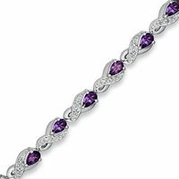 Pear-Shaped Amethyst and 0.10 CT. T.W. Diamond Bracelet in Sterling Silver|Peoples Jewellers