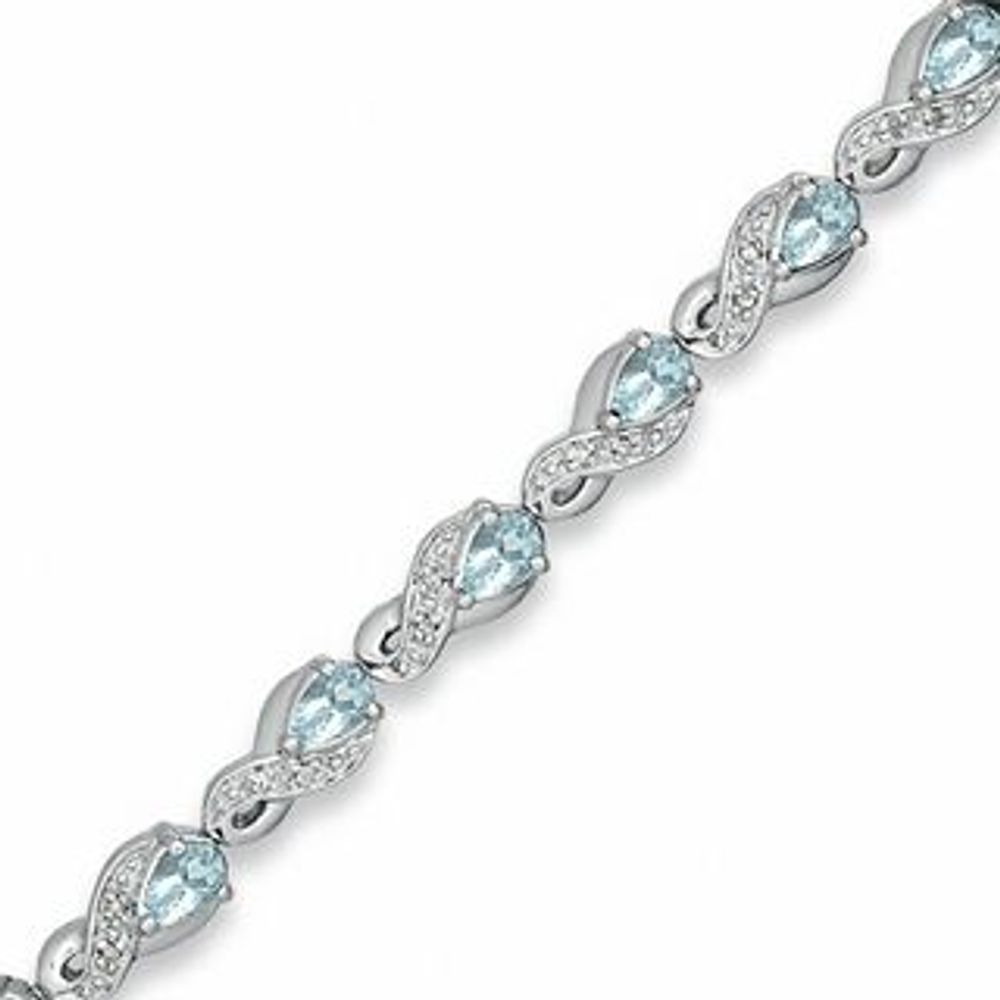 Pear-Shaped Aquamarine and 0.10 CT. T.W. Diamond Bracelet in Sterling Silver|Peoples Jewellers