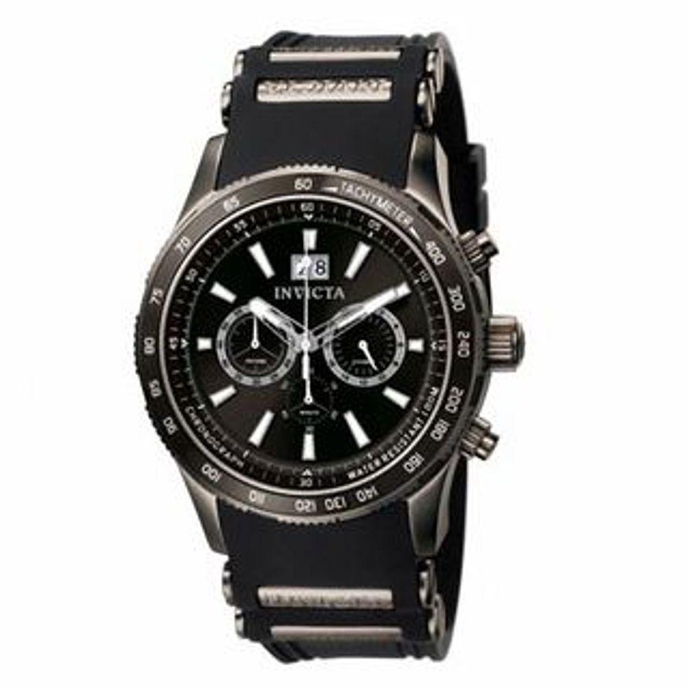 Men's Invicta Aviator Chronograph Black Strap Watch with Black Dial (Model: 1239)|Peoples Jewellers