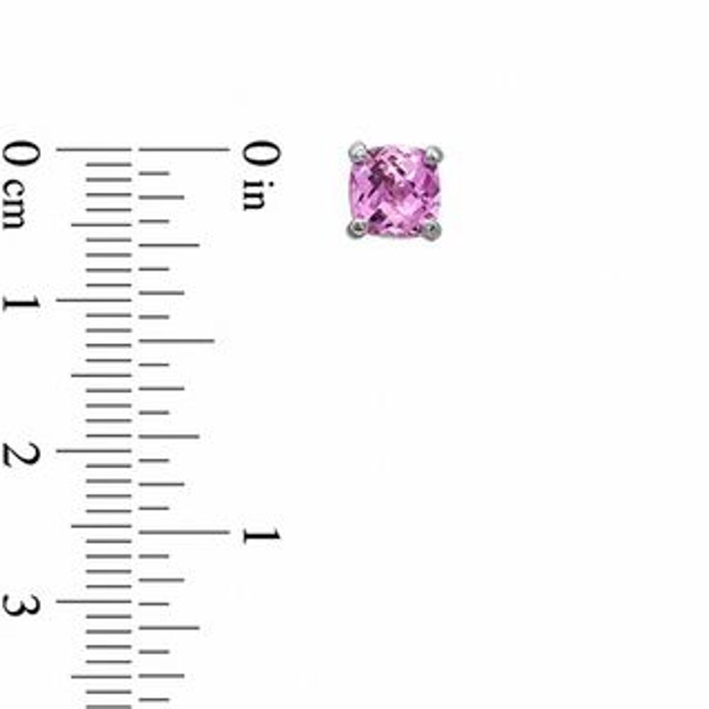 6.0mm Cushion-Cut Lab-Created Pink Sapphire Fashion Stud Earrings in 10K White Gold|Peoples Jewellers