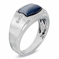 Men's Cushion-Cut Simulated Grey Hawk's Eye and Diamond Accent Ring in 10K White Gold|Peoples Jewellers