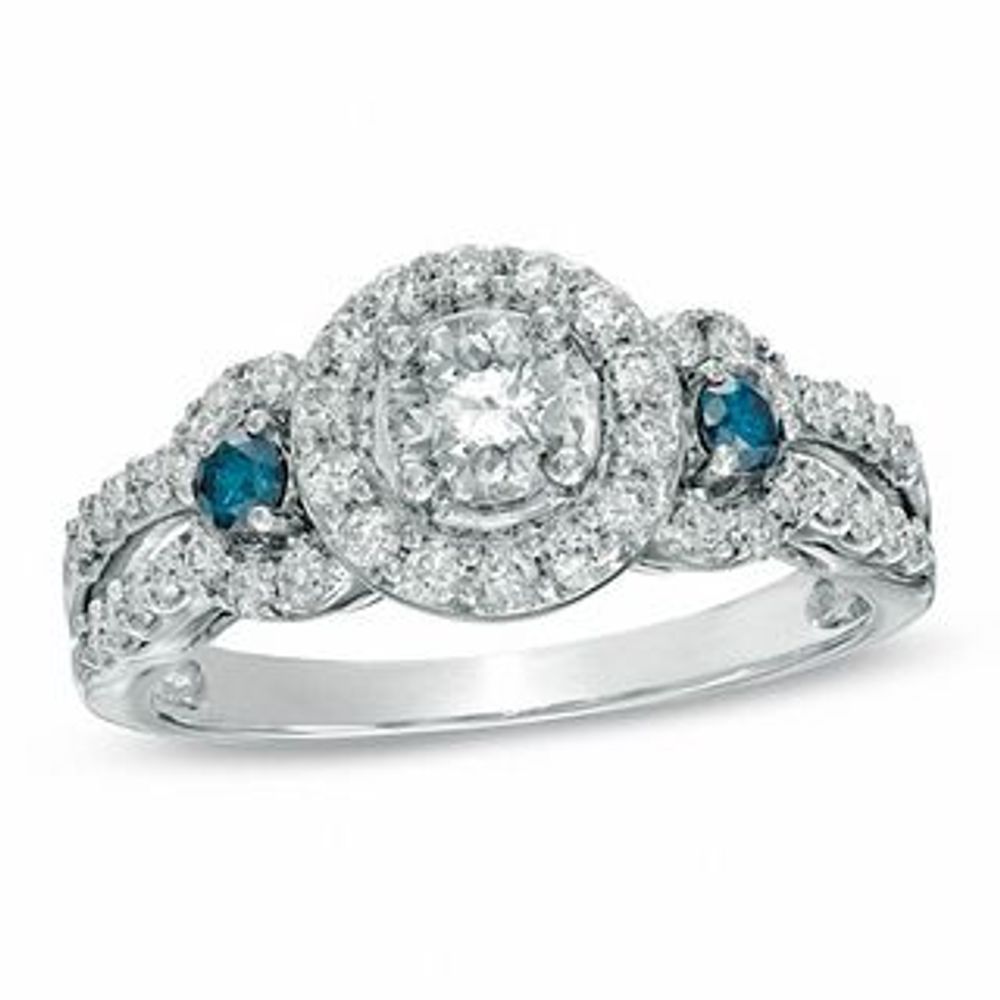 1.00 CT. T.W. Enhanced Blue and White Diamond Frame Engagement Ring in 14K White Gold|Peoples Jewellers