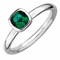 Stackable Expressions™ 5.0mm Cushion-Cut Lab-Created Emerald Ring in Sterling Silver|Peoples Jewellers