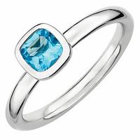 Stackable Expressions™ 5.0mm Cushion-Cut Blue Topaz Ring in Sterling Silver|Peoples Jewellers