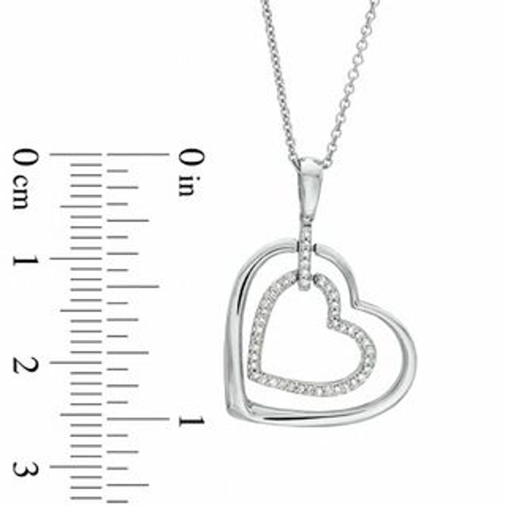 0.09 CT. T.W. Diamond Double Heart Outline Pendant in Sterling Silver|Peoples Jewellers