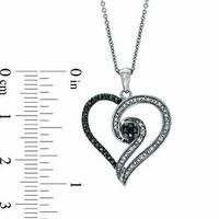 0.20 CT. T.W. Enhanced Black and White Diamond Heart Swirl Pendant in Sterling Silver|Peoples Jewellers