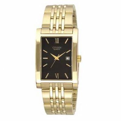 Men's Citizen SL Gold-Tone Watch with Rectangular Black Dial (Model: BH1372-56E)|Peoples Jewellers