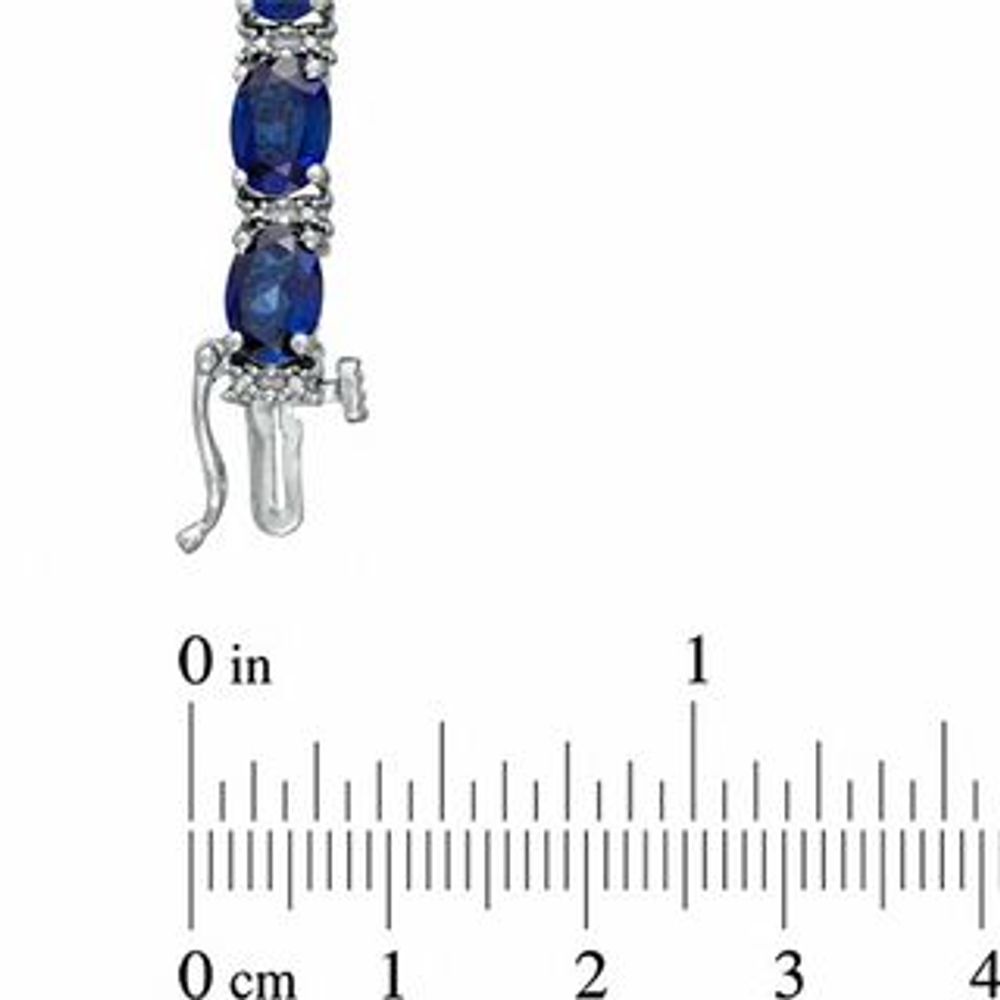 Oval Lab-Created Ceylon Sapphire and Diamond Accent Tennis Bracelet in Sterling Silver - 7.25"|Peoples Jewellers