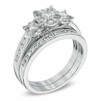 1.00 CT. T.W. Diamond Three Stone Frame Bridal Set in 14K White Gold|Peoples Jewellers