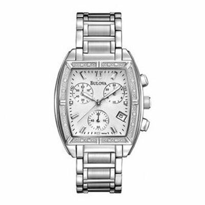 Ladies' Bulova Diamond Accent Chronograph Watch with Tonneau Silver-Tone Dial (Model: 96R163)|Peoples Jewellers