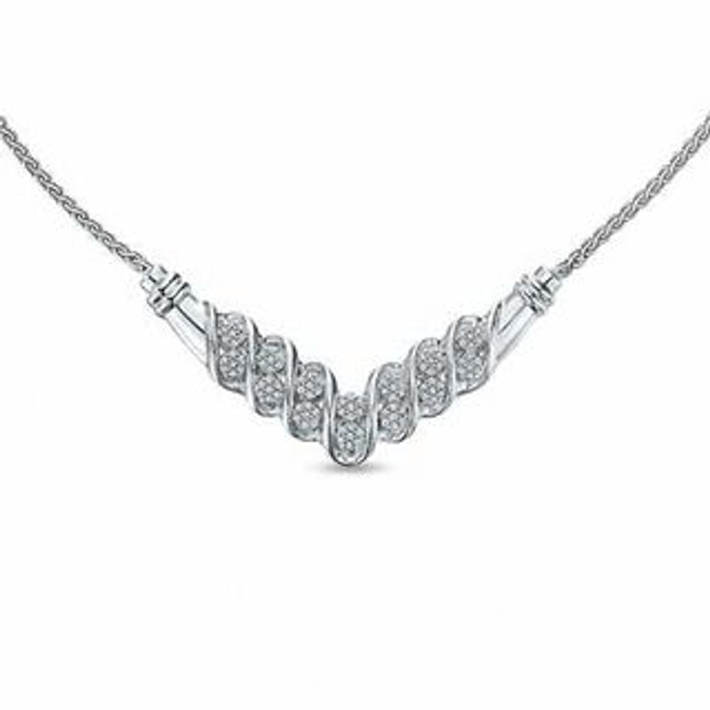 0.25 CT. T.W. Diamond Cluster Chevron Necklace in Sterling Silver - 16"|Peoples Jewellers