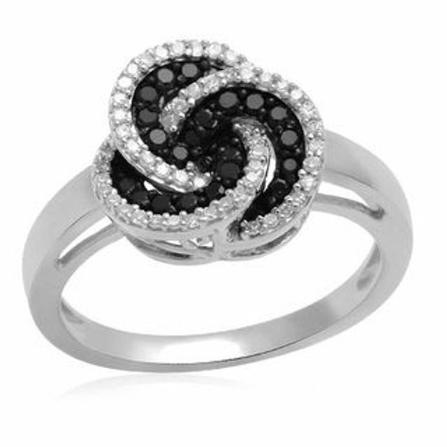 0.33 CT. T.W. Enhanced Black and White Diamond Knot Ring in Sterling Silver|Peoples Jewellers