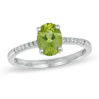 Oval Peridot and White Lab-Created Sapphire Ring in Sterling Silver|Peoples Jewellers