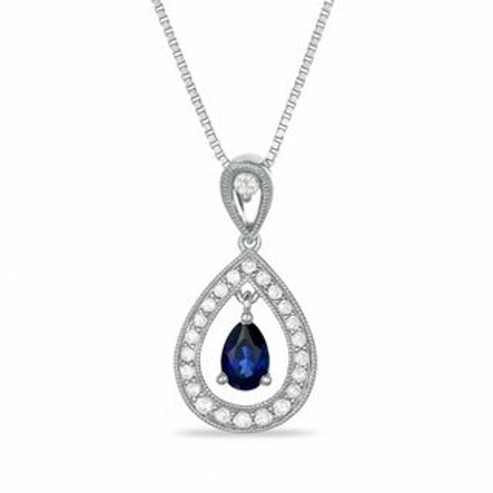 Pear-Shaped Lab-Created Blue and White Sapphire Pendant in Sterling Silver|Peoples Jewellers