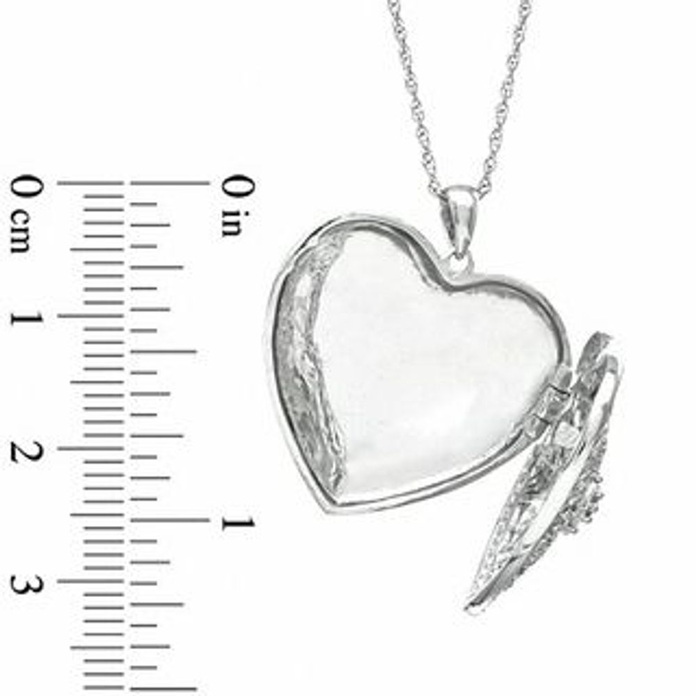 Lab-Created White Sapphire Heart Locket Pendant in Sterling Silver|Peoples Jewellers