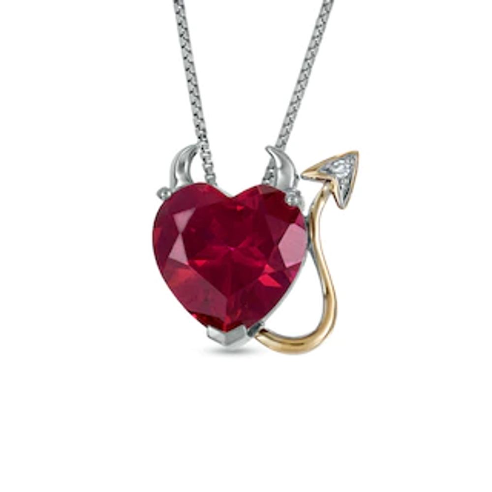 12.0mm Heart-Shaped Lab-Created Ruby and Diamond Accent Devilish Pendant in Sterling Silver and 14K Gold|Peoples Jewellers