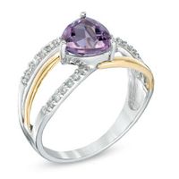7.0mm Trillion-Cut Amethyst and Lab-Created White Sapphire Ring in Sterling Silver with 14K Gold Plate|Peoples Jewellers