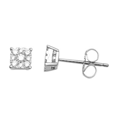 0.23 CT. T.W. Composite Diamond Square Stud Earrings in 10K White Gold|Peoples Jewellers