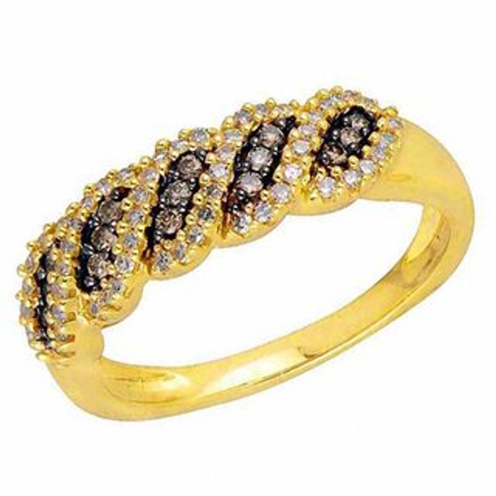 0.33 CT. T.W. Champagne and White Diamond Wave Band in 10K Gold|Peoples Jewellers