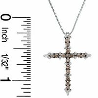 0.50 CT. T.W. Champagne and White Diamond Cross Pendant in 10K White Gold|Peoples Jewellers
