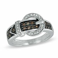 0.33 CT. T.W. Champagne and White Diamond Belt Buckle Ring in 10K White Gold|Peoples Jewellers