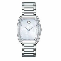 Ladies' Movado Concerto Diamond Accent Watch with White Mother-of-Pearl Tonneau Dial (Model: 0606548)|Peoples Jewellers