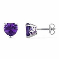 8.0mm Heart-Shaped Amethyst Solitaire Stud Earrings in Sterling Silver|Peoples Jewellers